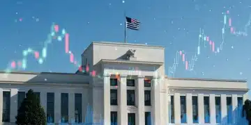 Federal Reserve building and economic charts