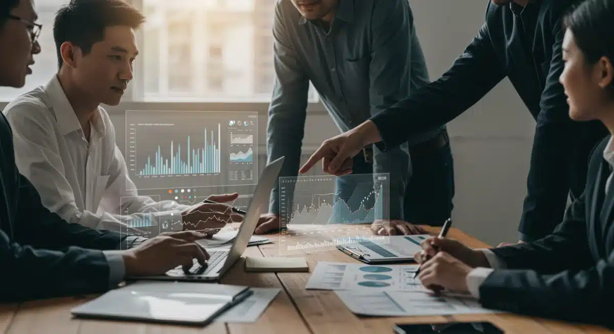 Professionals analyzing economic forecasts and inflation data for strategic financial planning