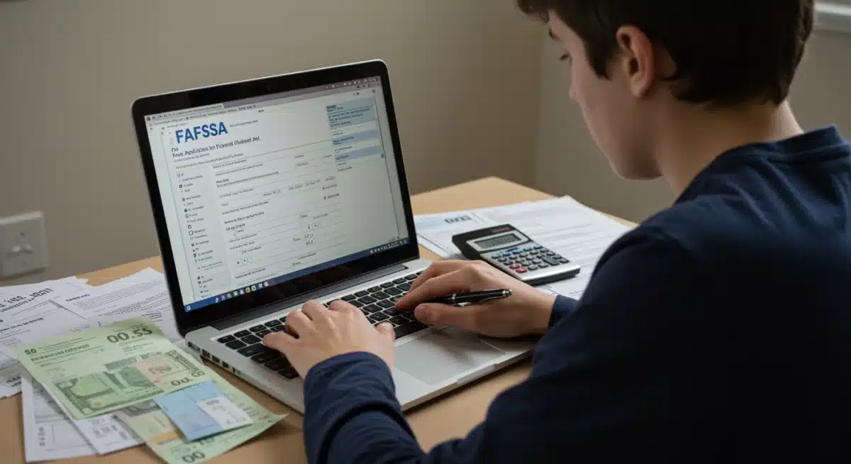 Student completing FAFSA application form diligently