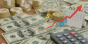 Illustration of high-yield savings growth in 2025 with dollar bills and upward trending graph