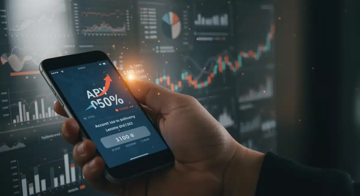 Person reviewing high-yield savings account details on a smartphone app