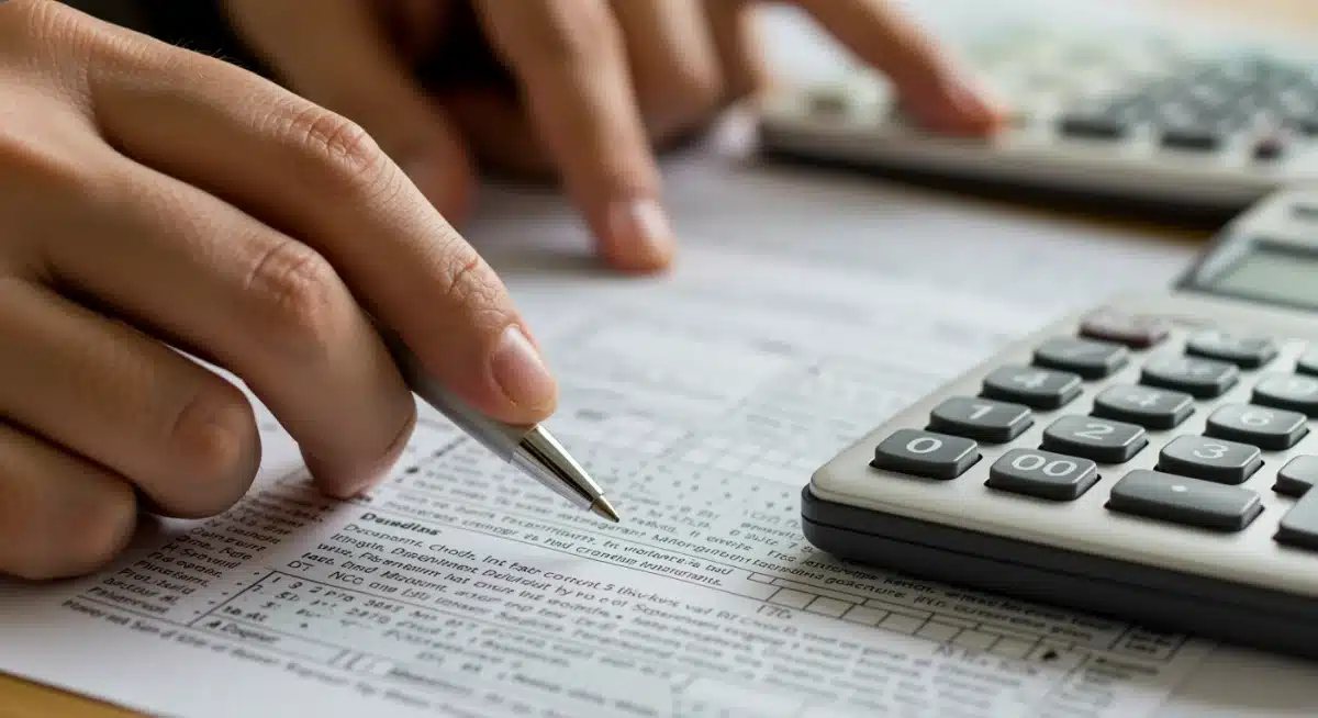 Person filling out tax forms for child tax credit