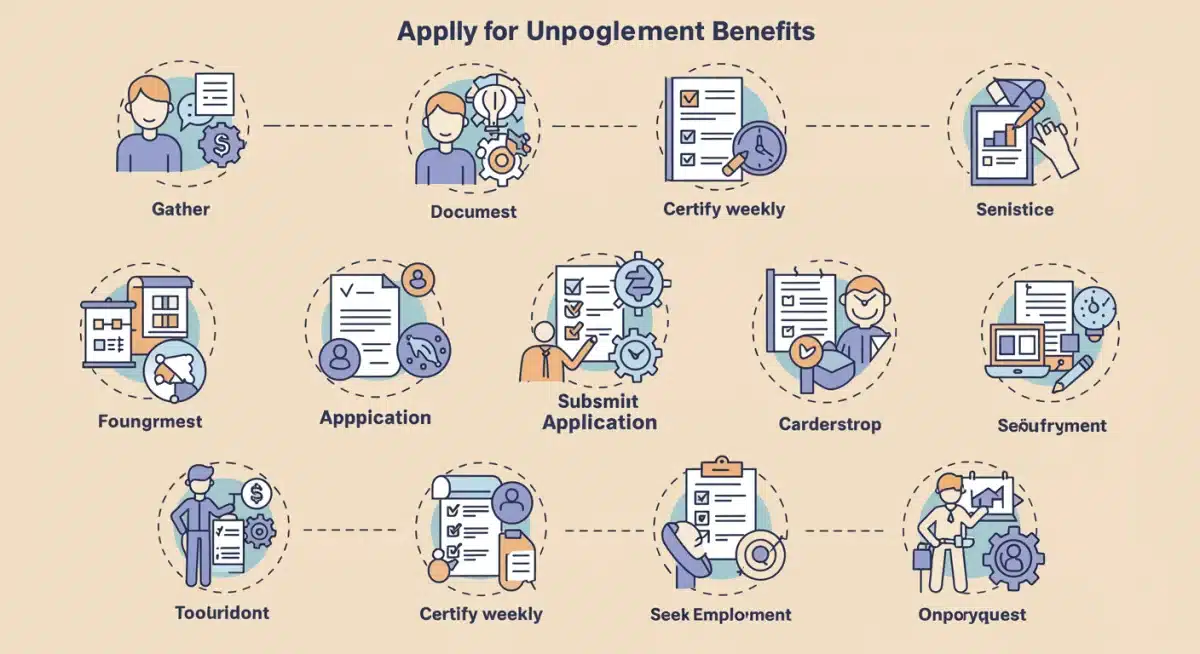 Infographic showing the step-by-step process of applying for unemployment benefits