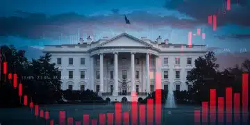 White House Unveils New Economic Stimulus Package for Early 2025 White House with economic data overlay representing 2025 stimulus plan