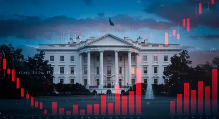 White House with economic data overlay representing 2025 stimulus plan