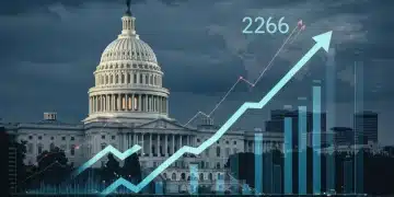 Financial charts showing 2.5% GDP growth projected for 2026, with a cityscape background