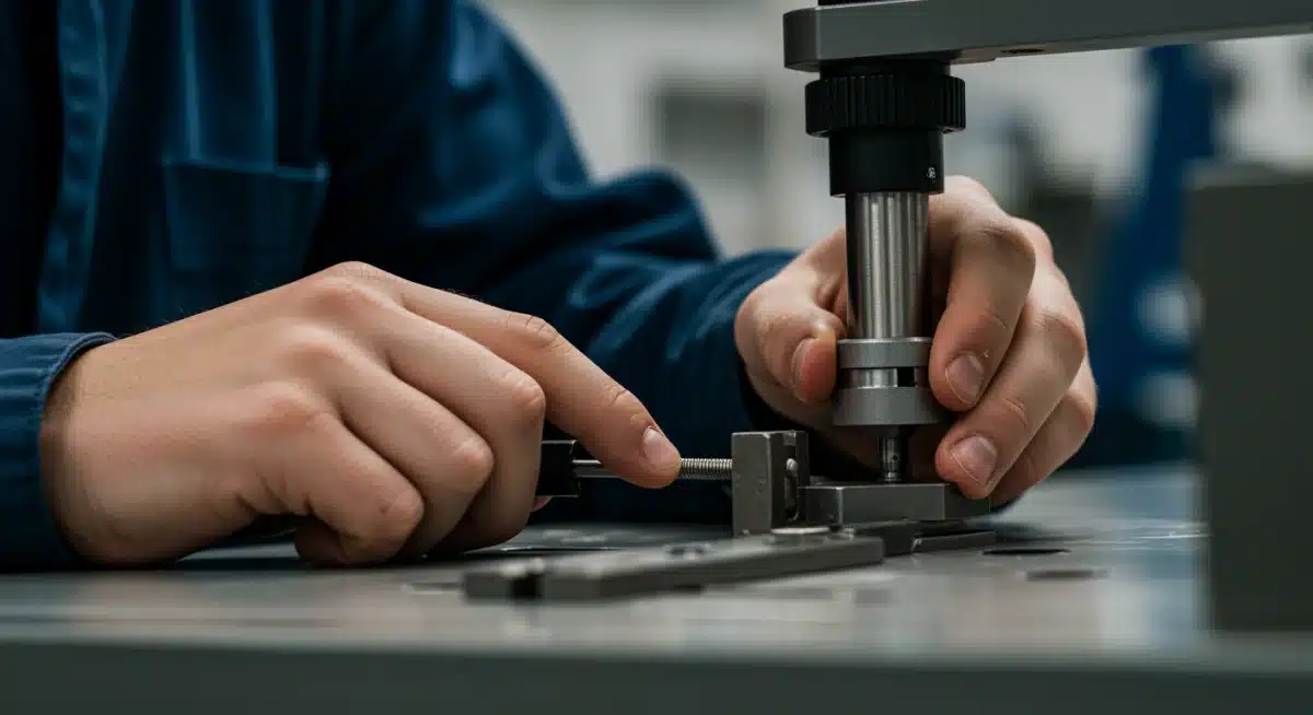 Apprentice's hands meticulously working on advanced machinery during training