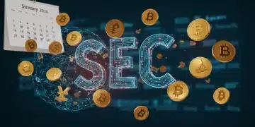 SEC logo overlaying blockchain, cryptocurrency symbols, and 2026 calendar
