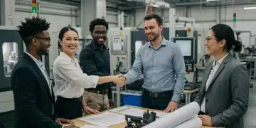 Small business owners discussing manufacturing tax credits