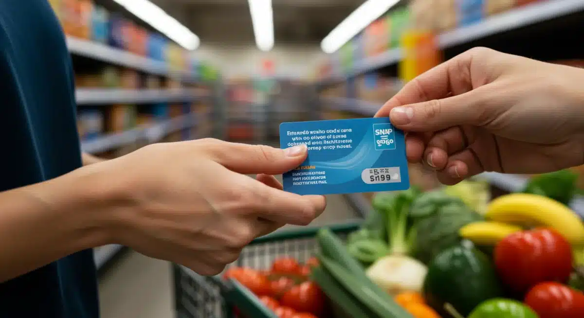 EBT card being used at grocery store checkout for food purchases