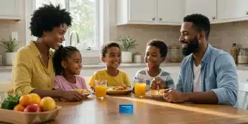 Family enjoying a meal with EBT card, symbolizing enhanced SNAP benefits 2026