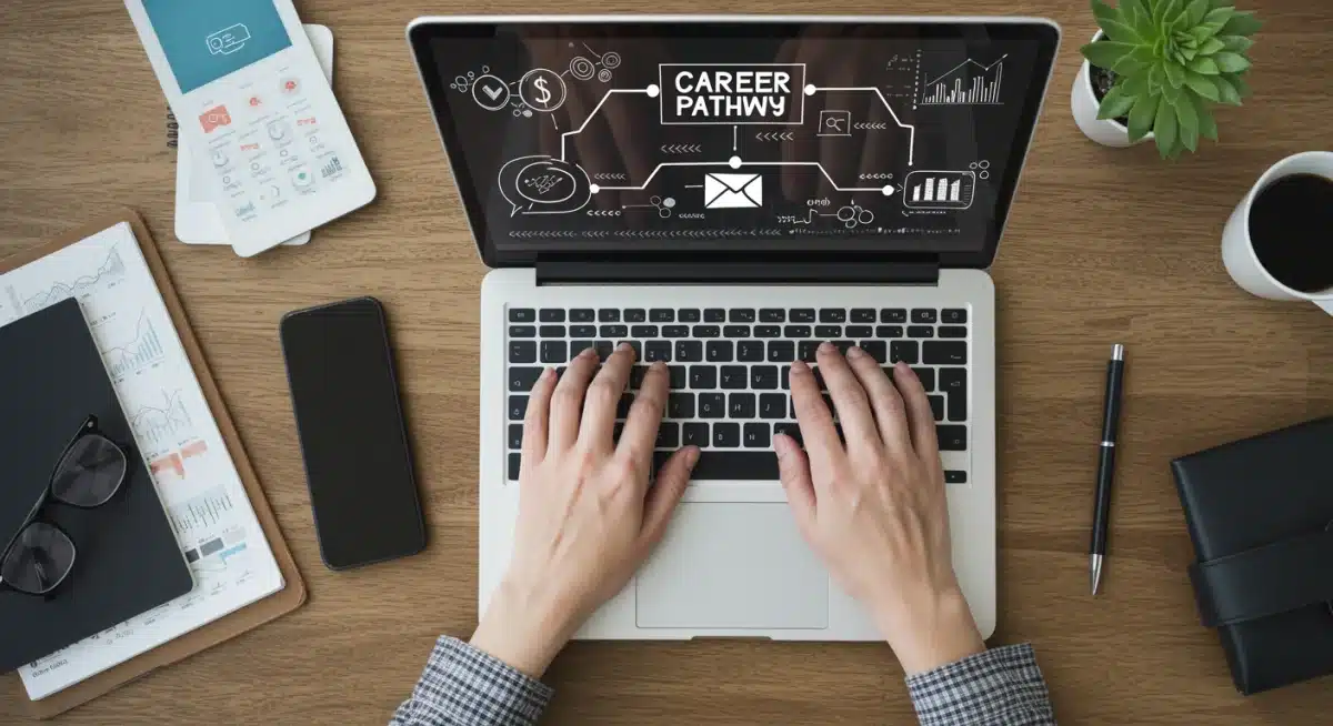 Person engaged in online learning for career development and skill acquisition.