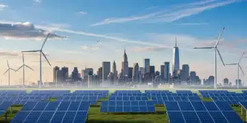 Illustration of diverse renewable energy sources powering a modern city.