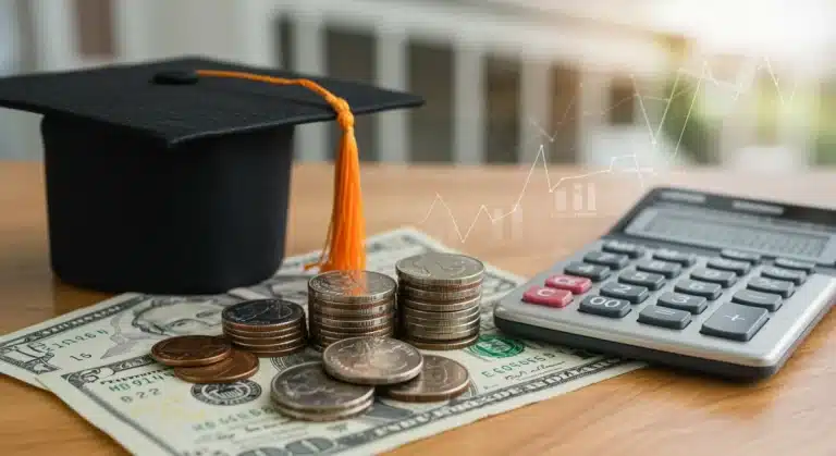 Financial tools and graduation cap symbolizing student loan debt management