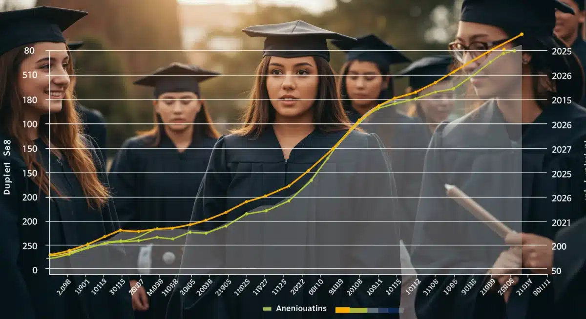 Infographic showing rising US high school graduation rates over 15 years.