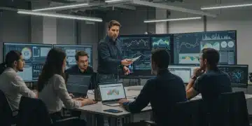 Diverse professionals learning new skills in a modern workforce development program setting.