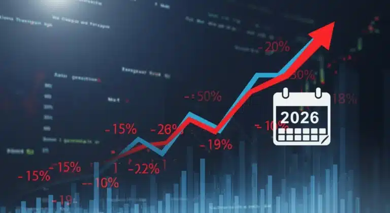 Financial chart showing upward trend with 2026 tax rates of 15% and 20%