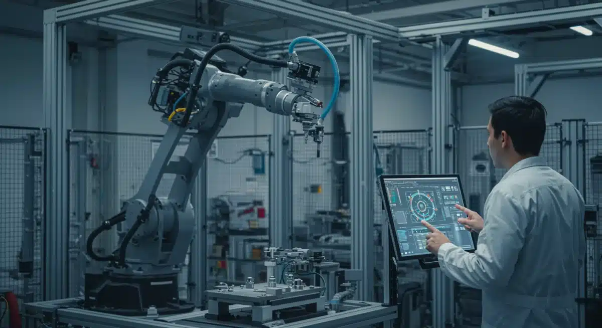 Robotic arm in an advanced manufacturing vocational training lab.