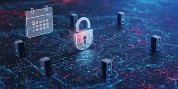 Digital lock icon over network representing federal cybersecurity mandates and data protection for businesses.