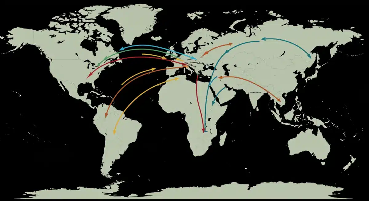 Global supply chain graphic illustrating food commodity flow and potential disruptions.