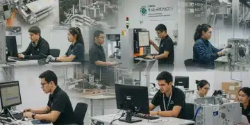 Students learning in a modern vocational training center, focusing on future-proof skills.