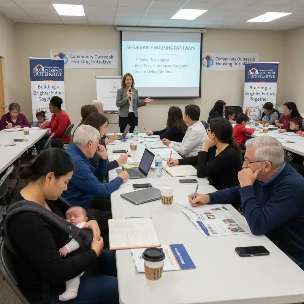 Community members attending a housing support workshop, learning about assistance programs.