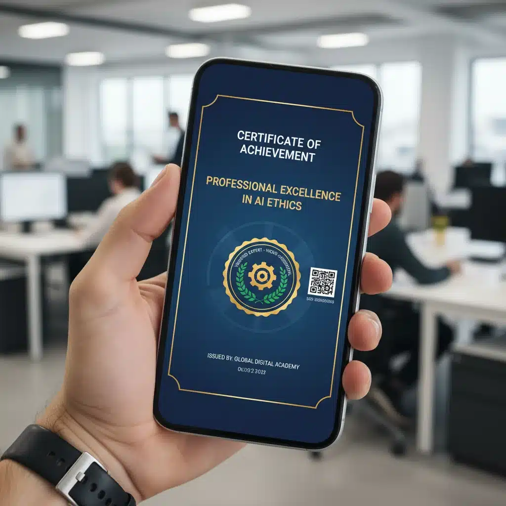 Digital micro-credential badge on smartphone screen