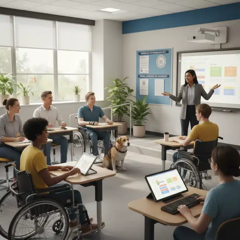 Diverse students and teacher in an inclusive classroom, representing new federal special education guidelines.