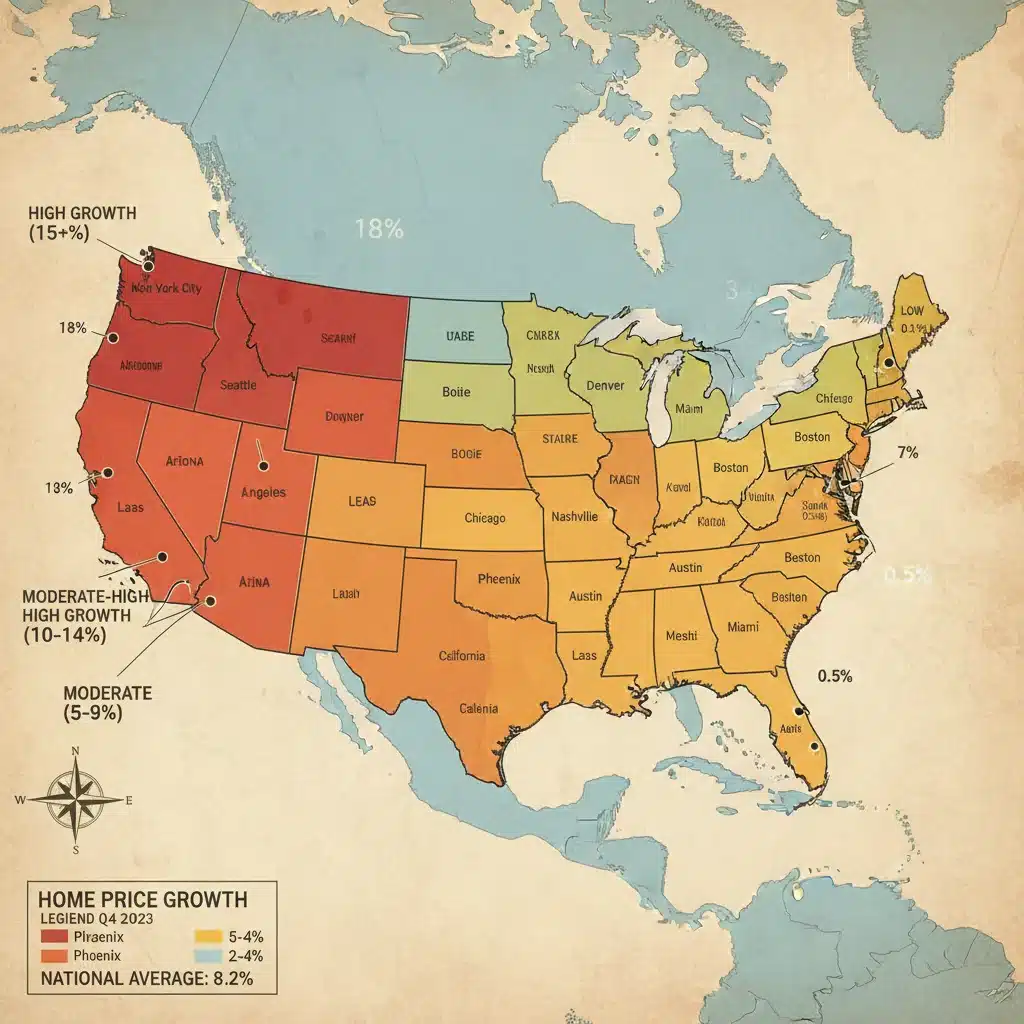 U.S. map showing regional variations in housing market trends and price growth