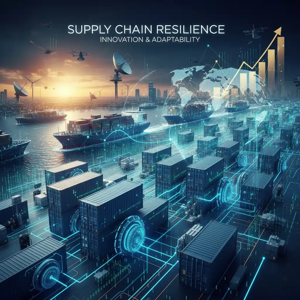 Illustration of resilient global supply chains and diversified trade routes, indicating economic adaptability.