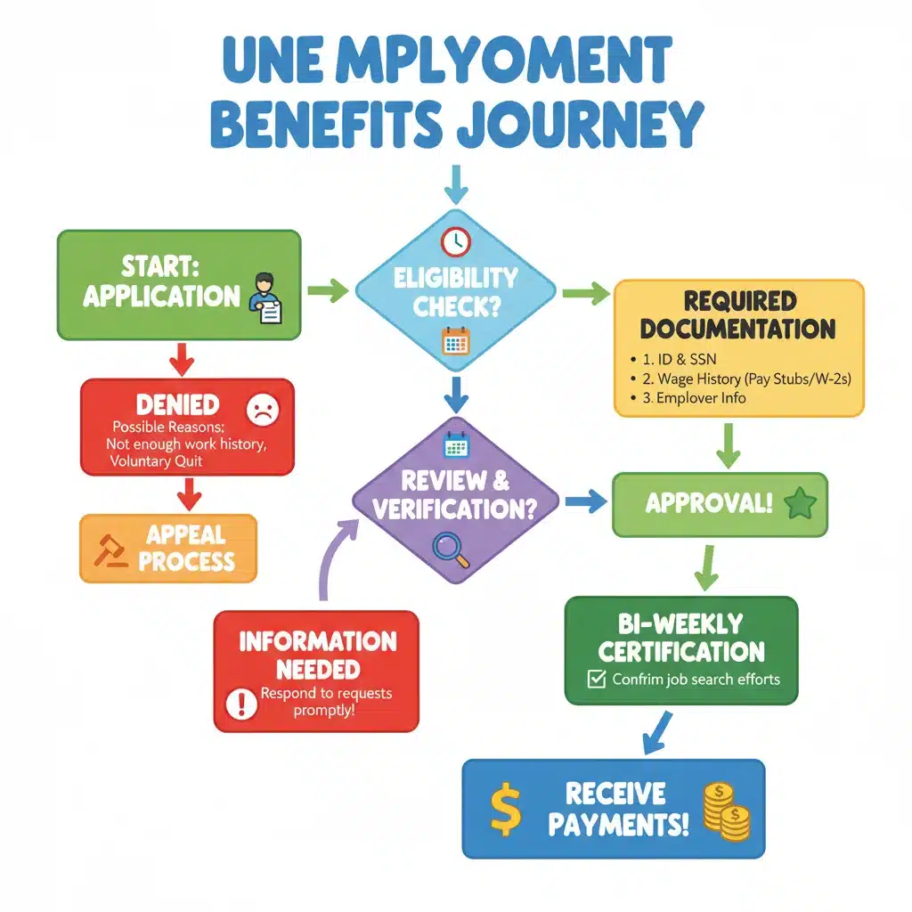 Flowchart of unemployment benefits application process