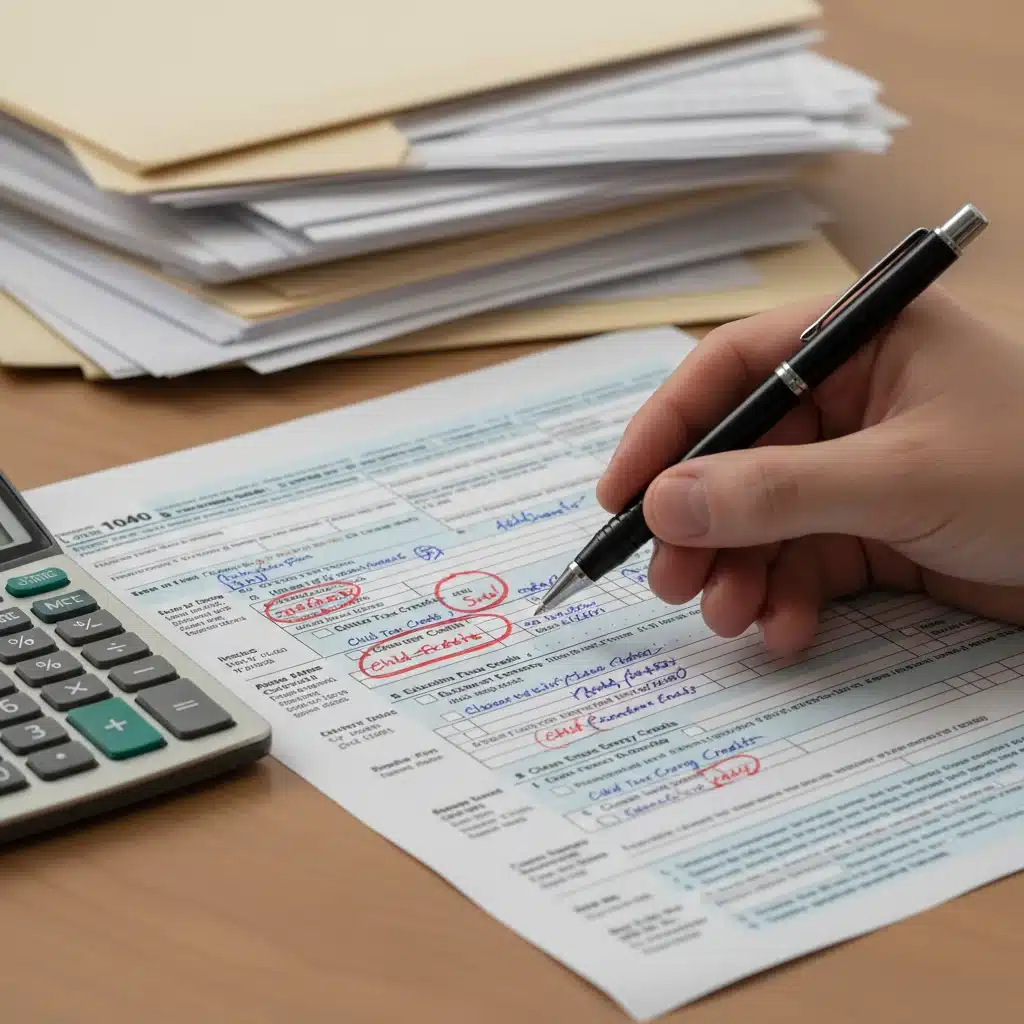 Hand calculating Child Tax Credit on a tax form