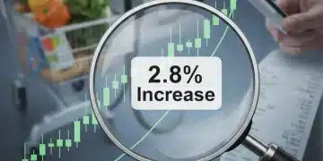 Financial chart showing 2.8% inflation increase with consumer goods in background