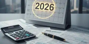 Calendar highlighting 2026 with tax forms and calculator, representing upcoming IRS tax code changes.