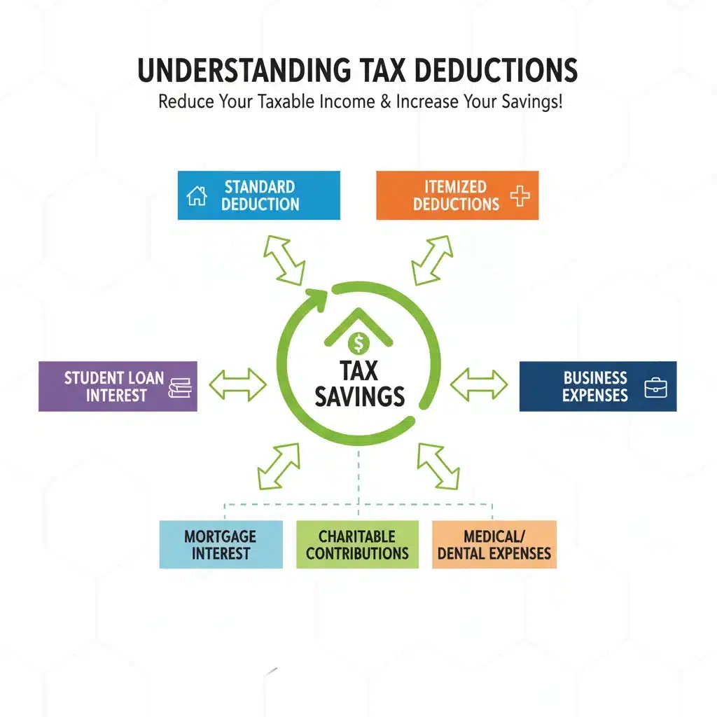 Infographic showing various tax deductions and their impact on tax savings.