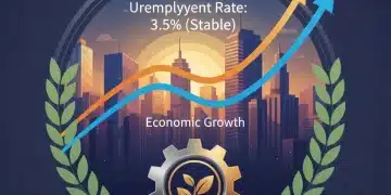 Graphic depicting stable U.S. unemployment rate at 3.5% in January 2026, with economic growth symbols.