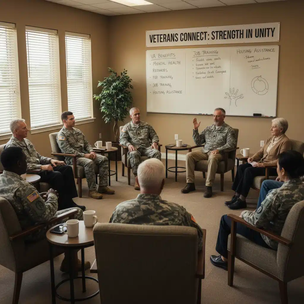 Veterans participating in a support group discussion about benefits.