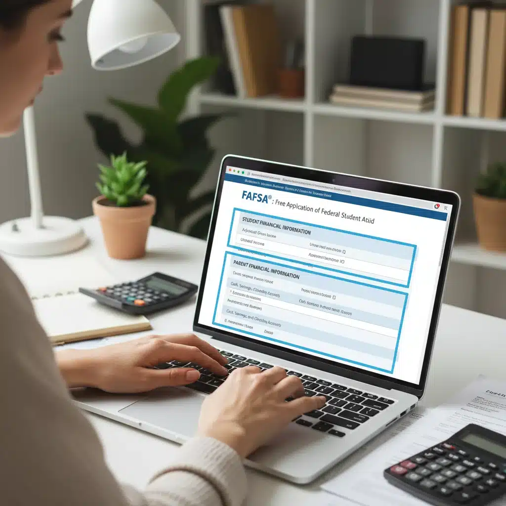 Detailed view of FAFSA form on laptop screen for income and asset reporting