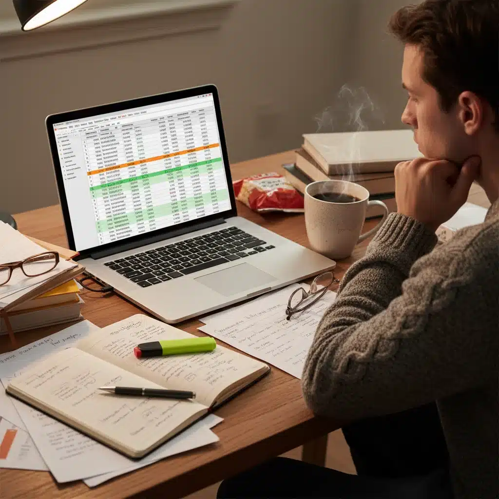 Person analyzing financial spreadsheet for retirement budgeting
