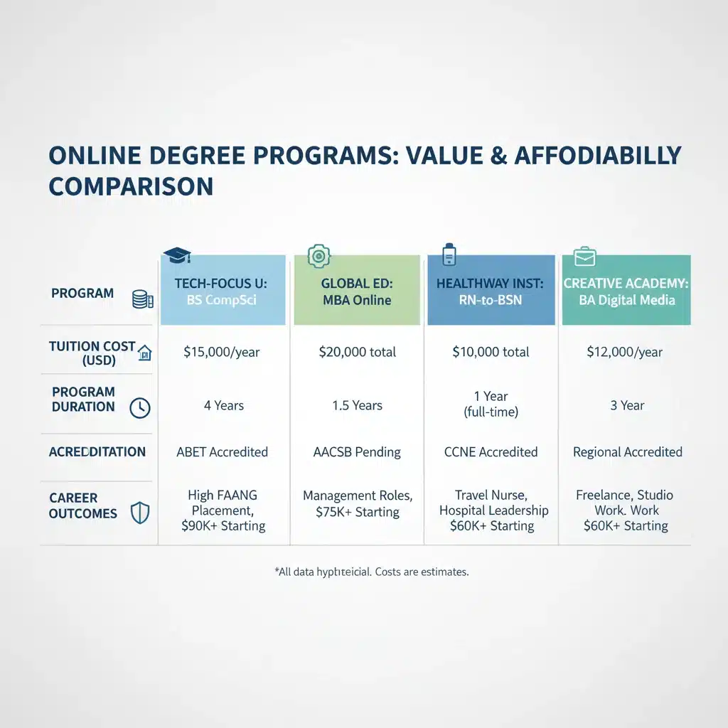 Infographic comparing various affordable online degree programs.