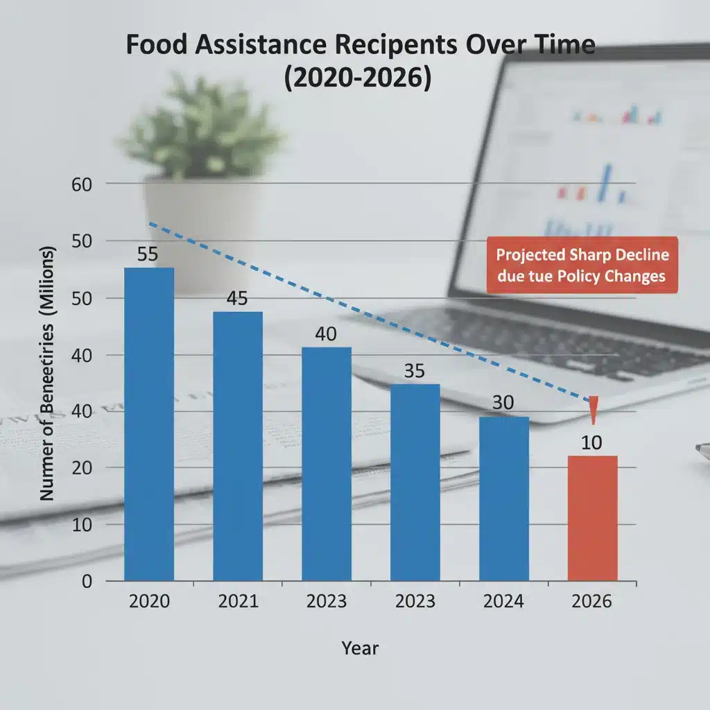 Bar graph illustrating a projected decrease in food assistance recipients in 2026.