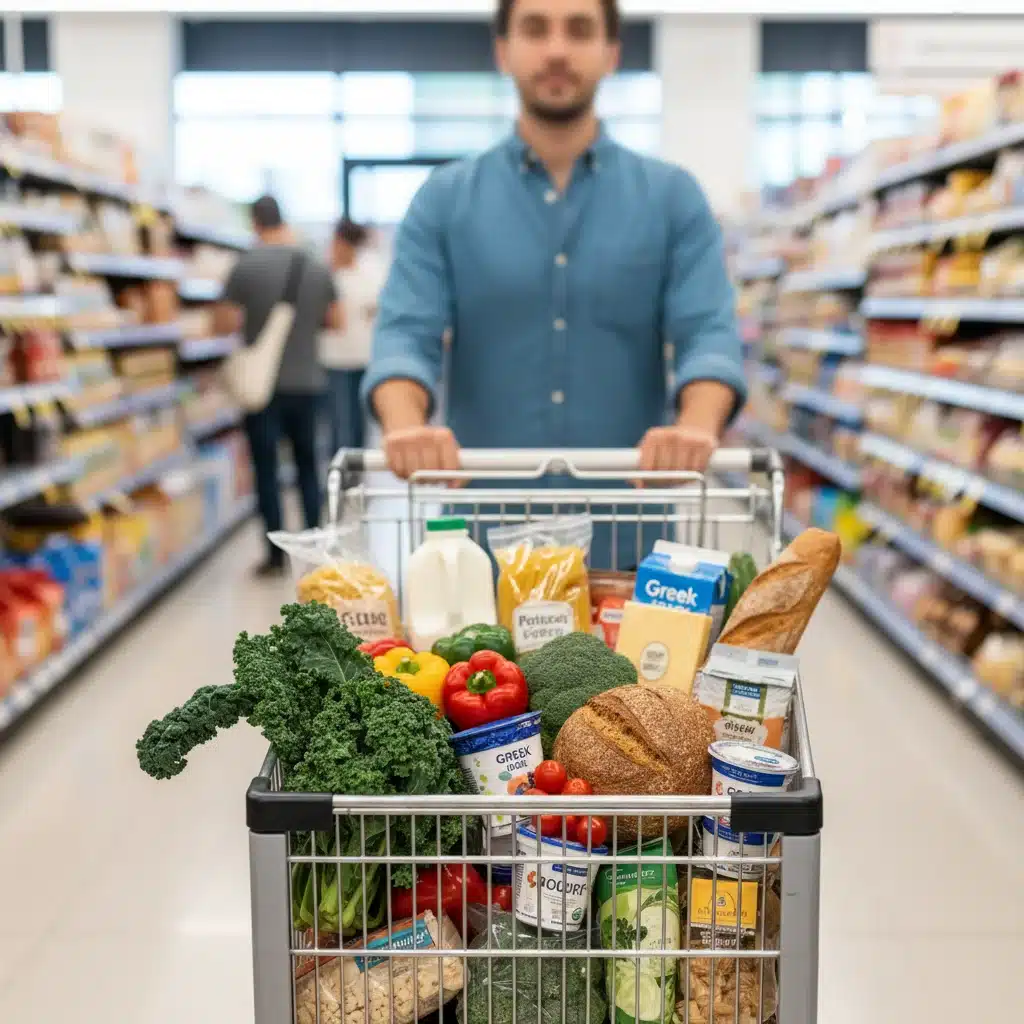 Grocery cart filled with healthy food, representing SNAP food access.
