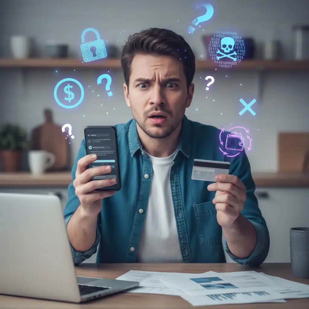 Stressed individual dealing with potential identity theft after a data breach