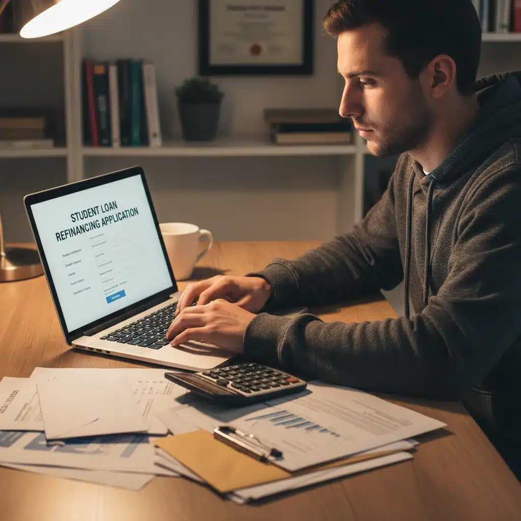 Person applying for student loan refinancing online
