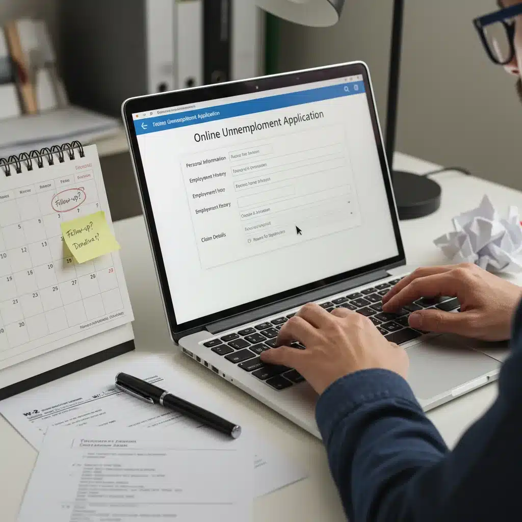 Person filling out online unemployment application form