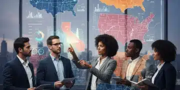 People analyzing state unemployment benefit data on a screen