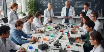 Students and educators collaborating on a STEM project, symbolizing innovation and learning