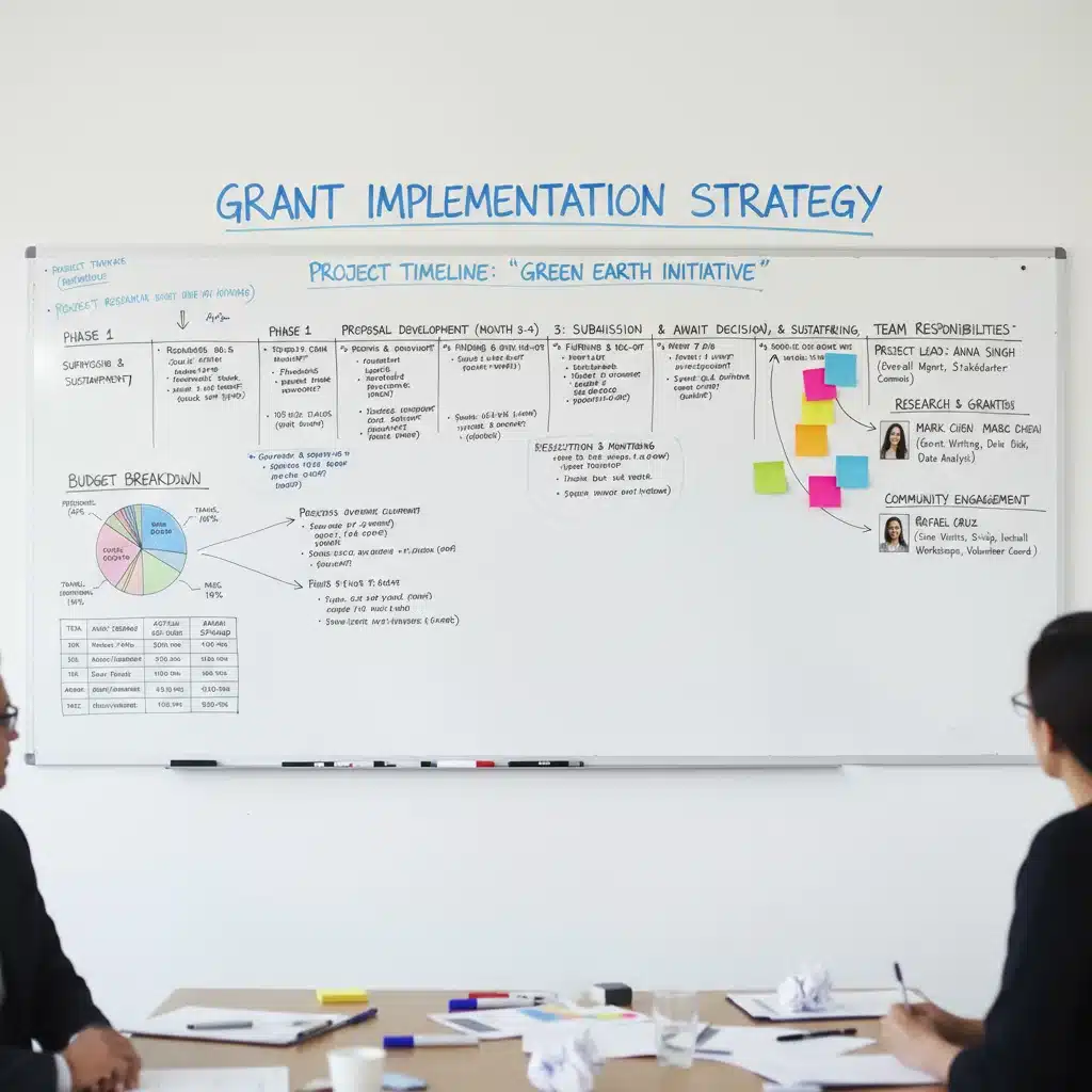Strategic planning for a STEM project with budget and timeline on a whiteboard