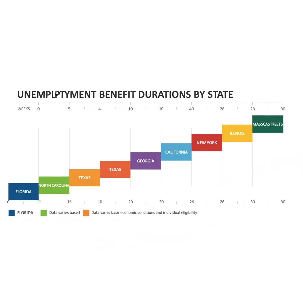 Timeline showing varying unemployment benefit durations by state