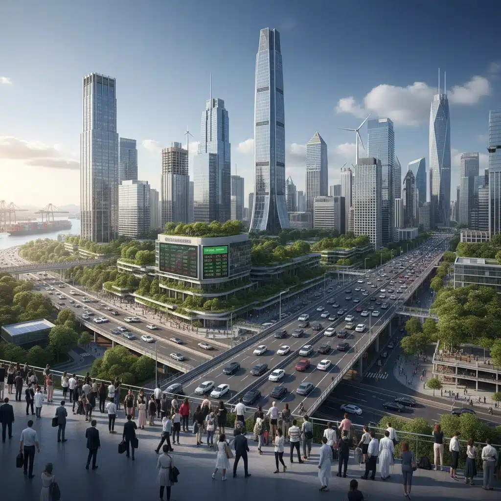Vibrant urban landscape symbolizing economic growth, investment, and infrastructure development.